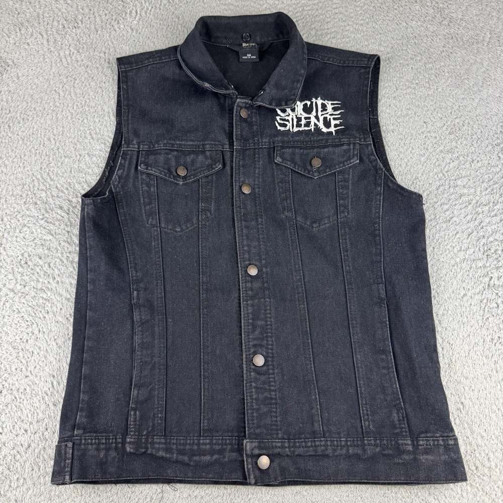 Suicide Silence Black Denim Vest Upside Down Patch Deathgore Small